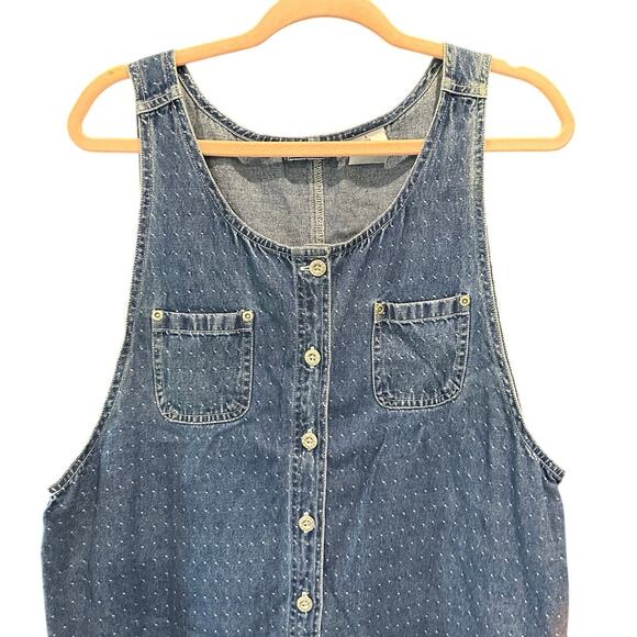 Vintage 90s Denim Polka Dot Boxy Apron Dress Classic Preppy 90s Minimalist - Picture 5 of 10